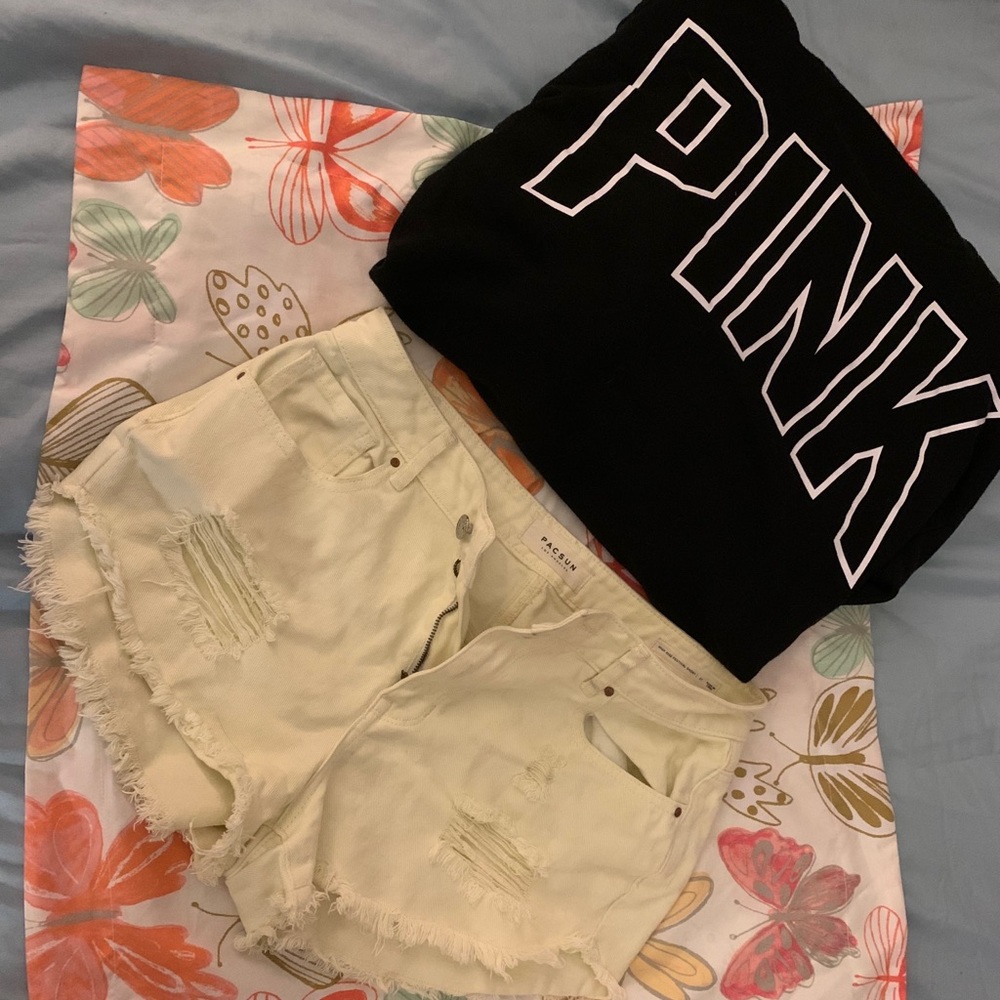 Pacsun S/27  Jean shorts & PINK black XS hoodie